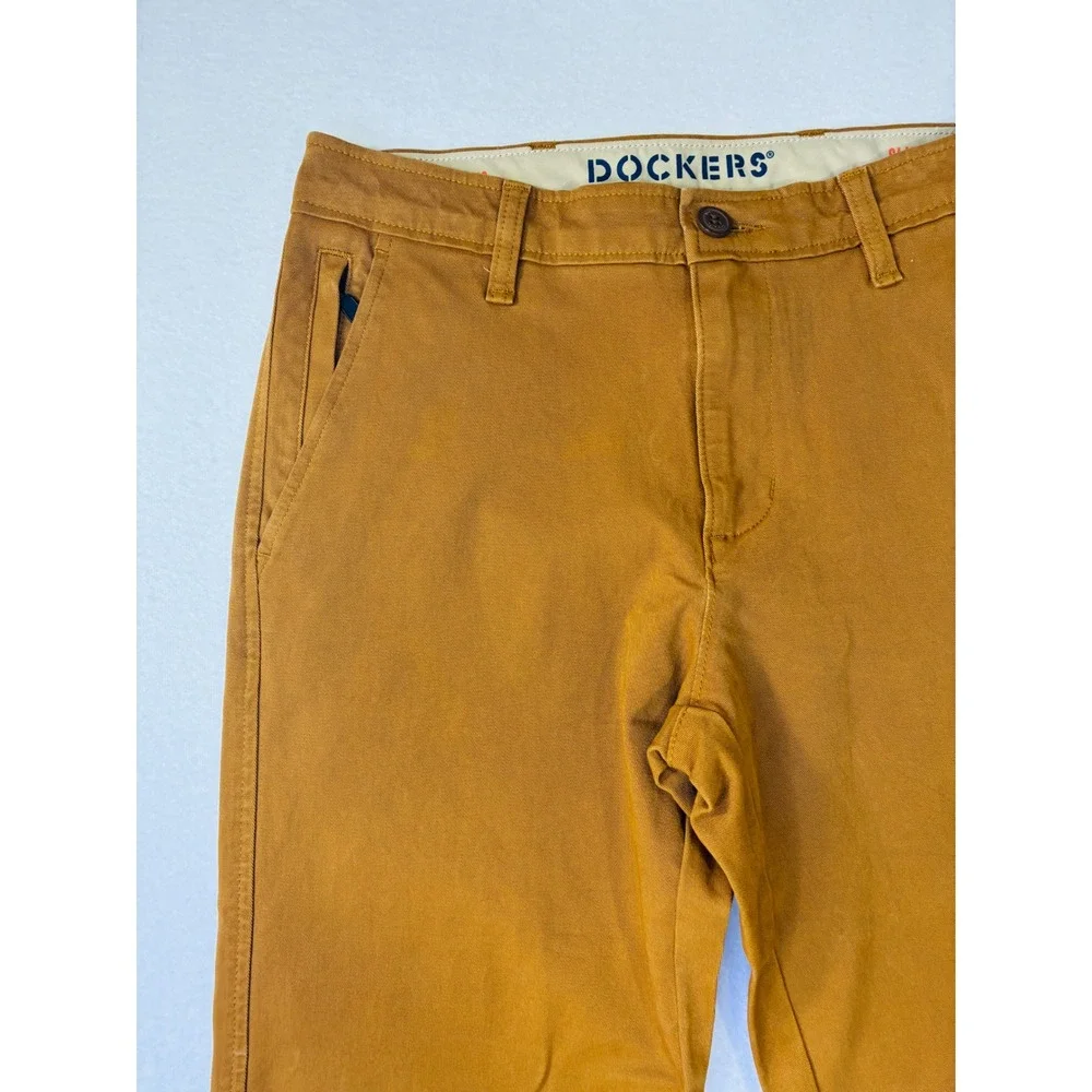Dockers Slim Fit Ultimate Chino Pants Mustard Yellow Ochre 28x32 Flex Zip Pocket